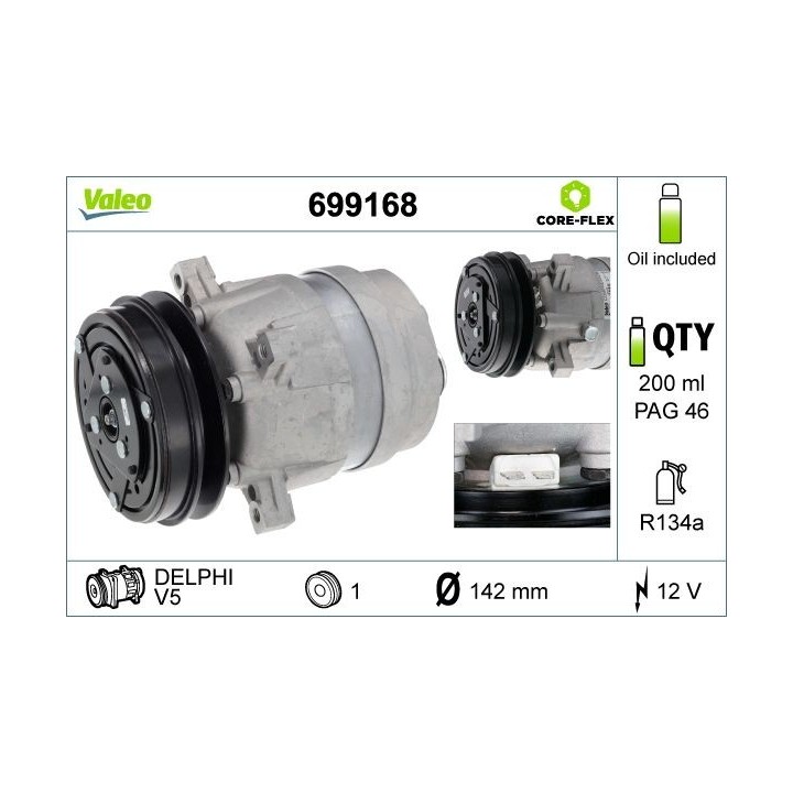 VALEO 699168 Klima Kompresörü - Fiat Tempra (159) / Tipo (160) 1.4 1.6 (1994-1996) / Ducato 2.5 2.8 (1994-2002)