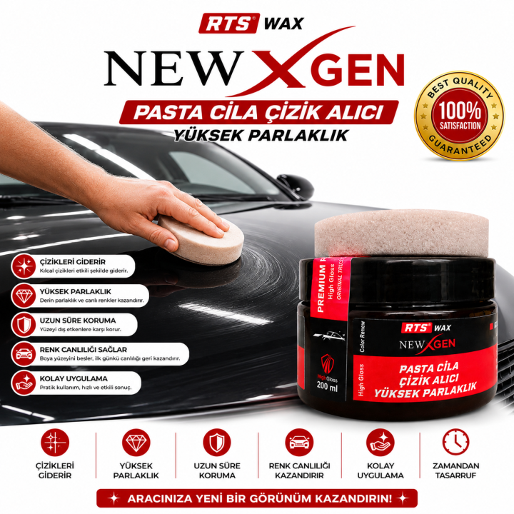 RTSTech Araba Oto Çizik Giderici, Parlatıcı, Pasta Cila Seti, Oto Bakım, Boya Koruma 200 ml